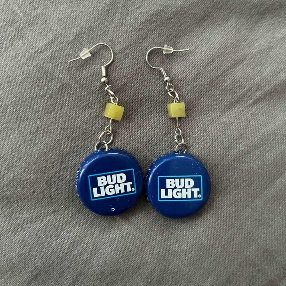 Handmade Blue Bottle Cap Earrings